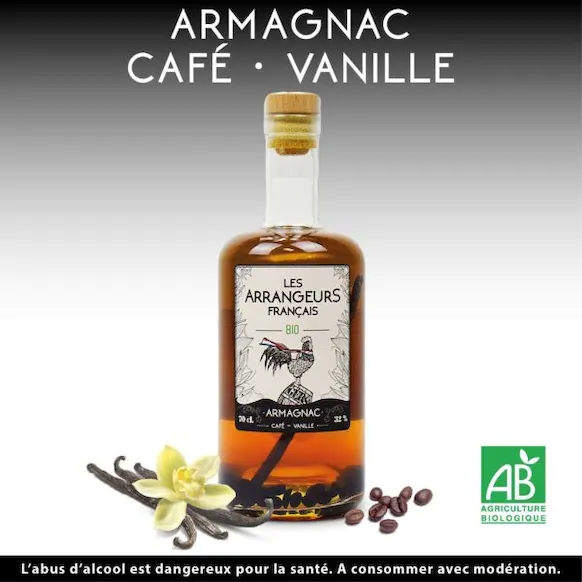Bio Armagnac AOC arrangiert mit Kaffee und Vanille