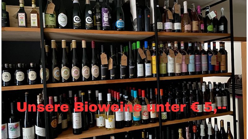 Unsere Bioweine unter € 5 Weinregal mit Bioweinen unzter € 5 bei my-Biowein.de