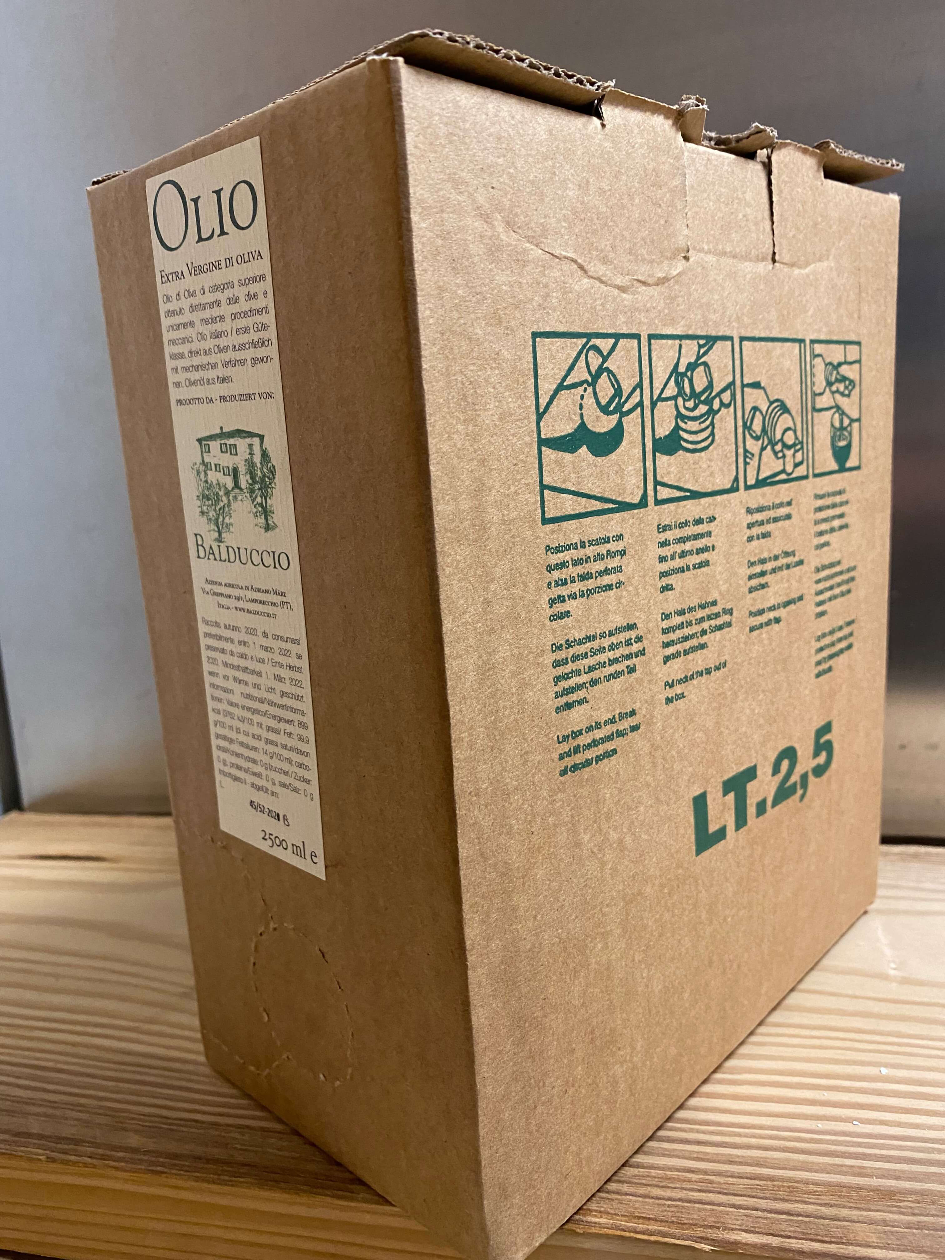 Ernte 2020 Olio extra vergine di Oliva 2,5 l - Balduccio Bag in Box 